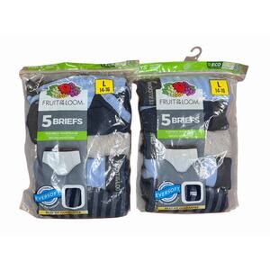 2 Fruit of the Loom Boys Briefs 5 Packs Size L 14-16 Eversoft Cotton NWT